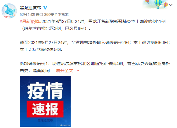 黑龙江新增本土确诊5例,哈尔滨发布第40号公告 黑龙江新增本土确诊5例,哈尔滨发布第40号公告